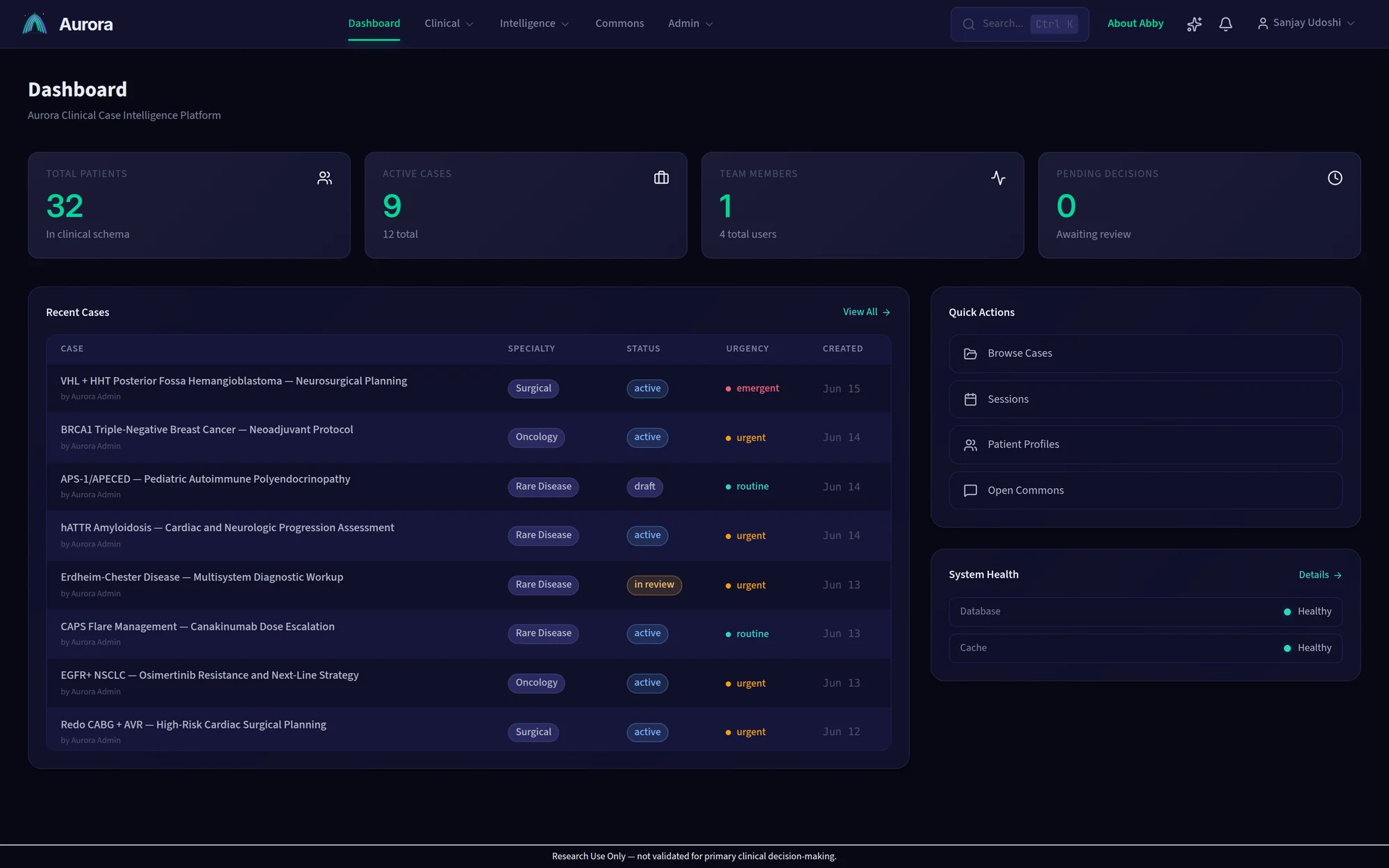 Aurora molecular tumor board dashboard